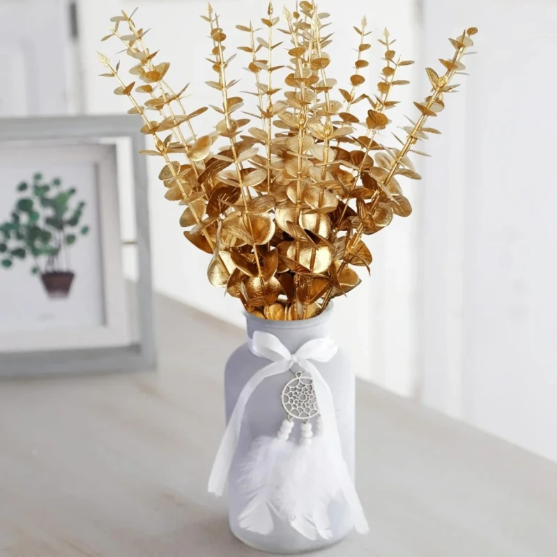 Mākslīgās eikalipta lapas 10 gab. B1, zelta krāsā