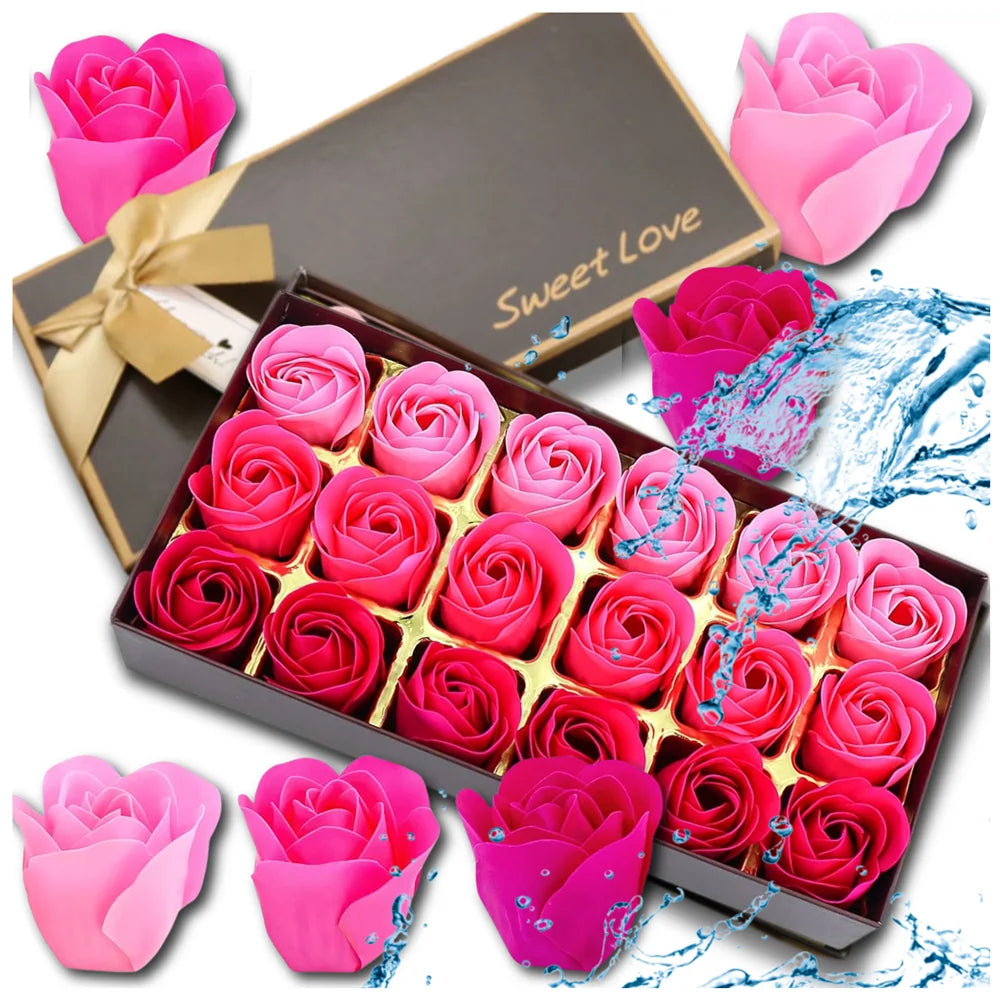 Mākslīgo rožu komplekts, 18 gab., ziepjainas, aromatizētas, dāvanai
