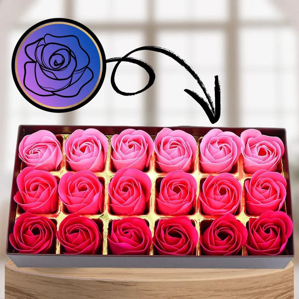 Mākslīgo rožu komplekts, 18 gab., ziepjainas, aromatizētas, dāvanai