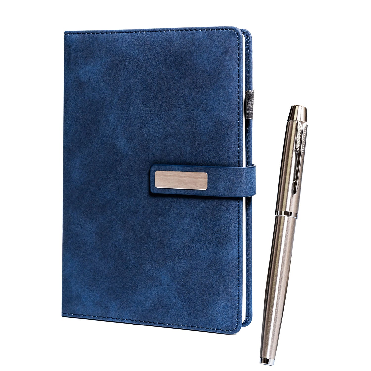 Dāvanu komplekts: A5 piezīmju grāmatiņa (zila) un pildspalva (melna tinte)