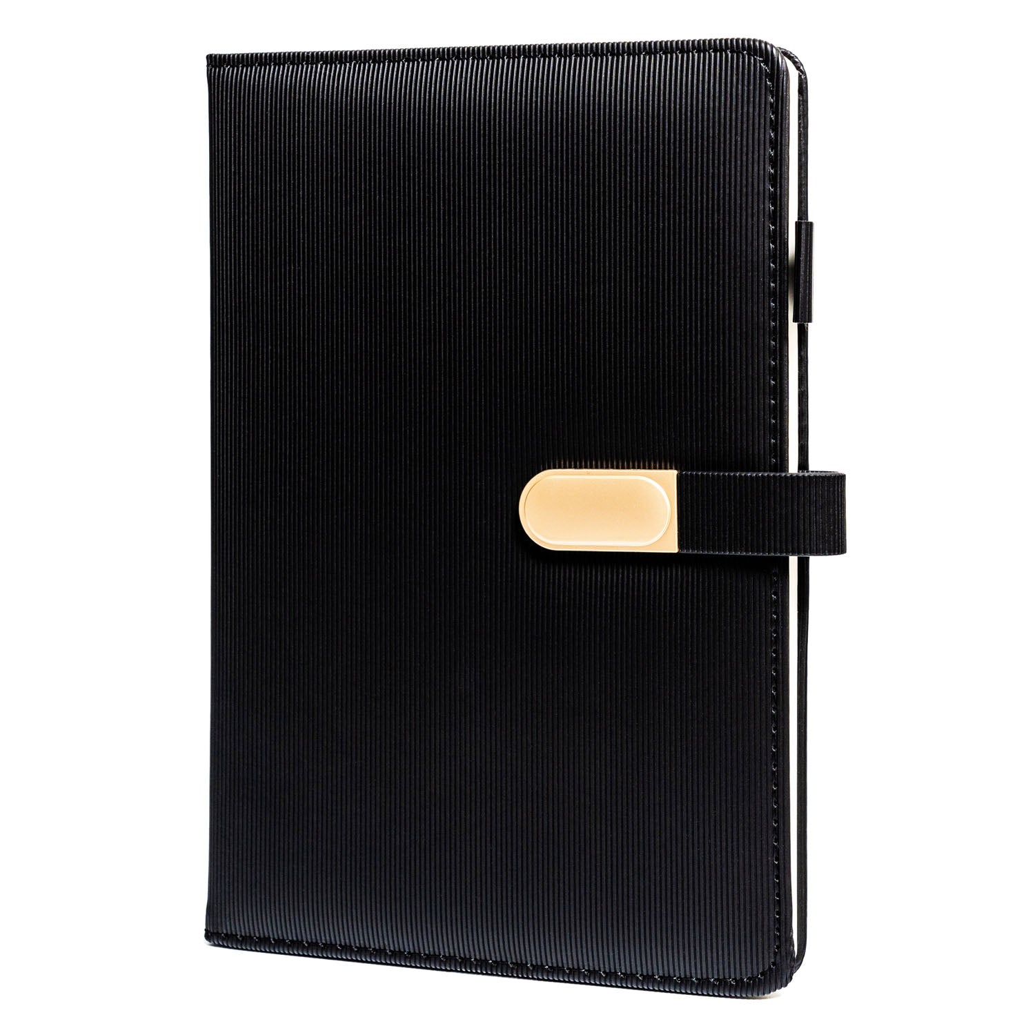 Dāvanu komplekts: melna eleganta A5 piezīmju grāmatiņa un pildspalva ar melnu serdi