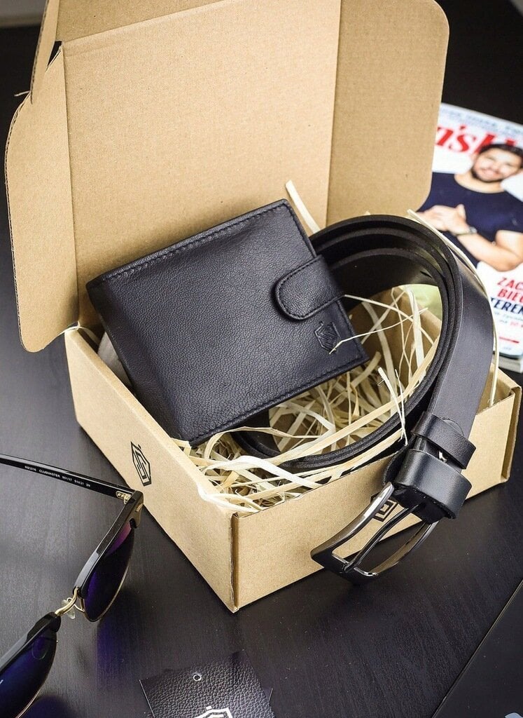 Dāvanu komplekts maks + josta Stevens, melns D190