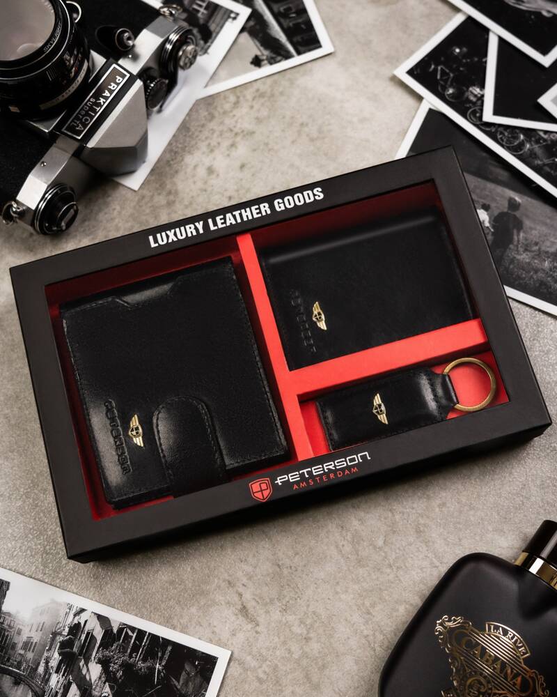 Dāvanu komplekts: vīriešu ādas maks, maciņš un atslēgu piekariņš - Peterson P20