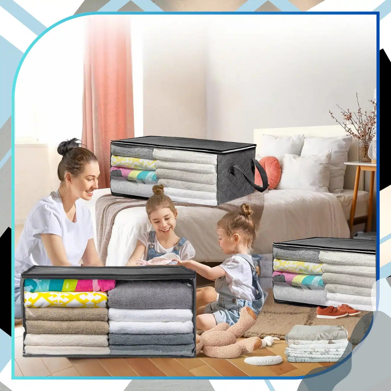 Apģērbu un gultasveļas uzglabāšanas maisiņu komplekts, 3 gab., lieli