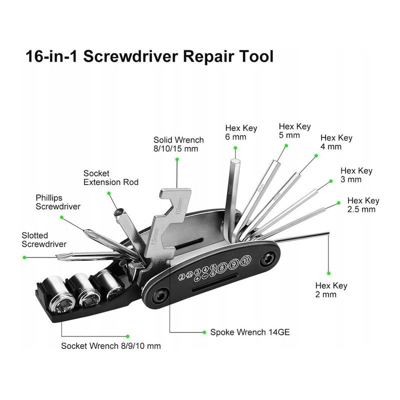 Velosipēdu instrumentu komplekts 16 vienā