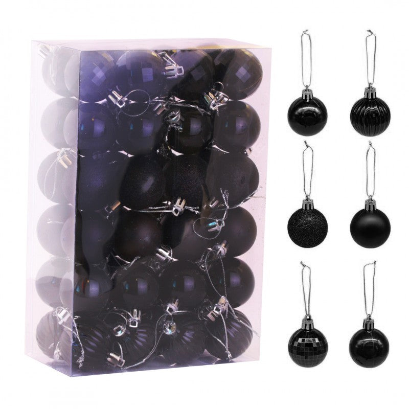 Ziemassvētku eglīšu rotaļlietas 48 gab. D12, melnas