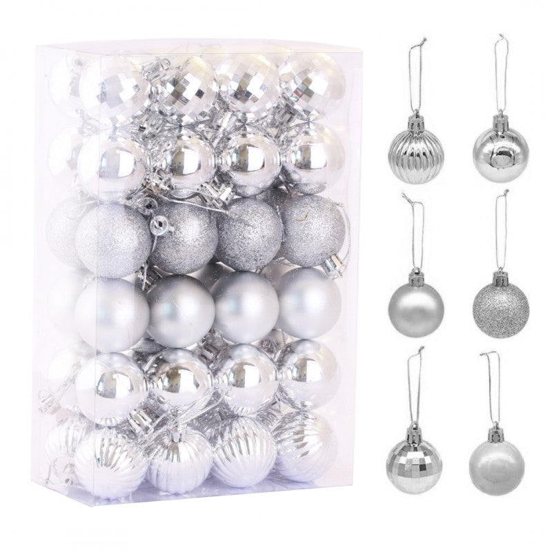 Ziemassvētku eglītes rotājumi 48 gab. D15, sudraba krāsā