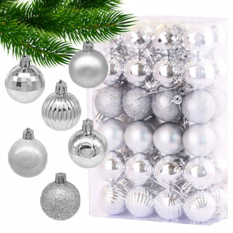 Ziemassvētku eglītes rotājumi 48 gab. D15, sudraba krāsā