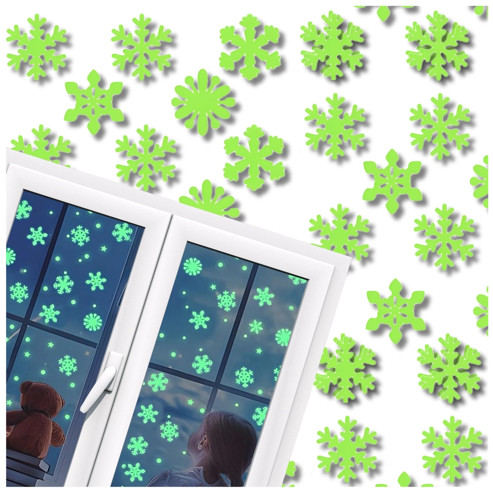 Fluorescējošas sniegpārsliņu uzlīmes 50 gab. V18