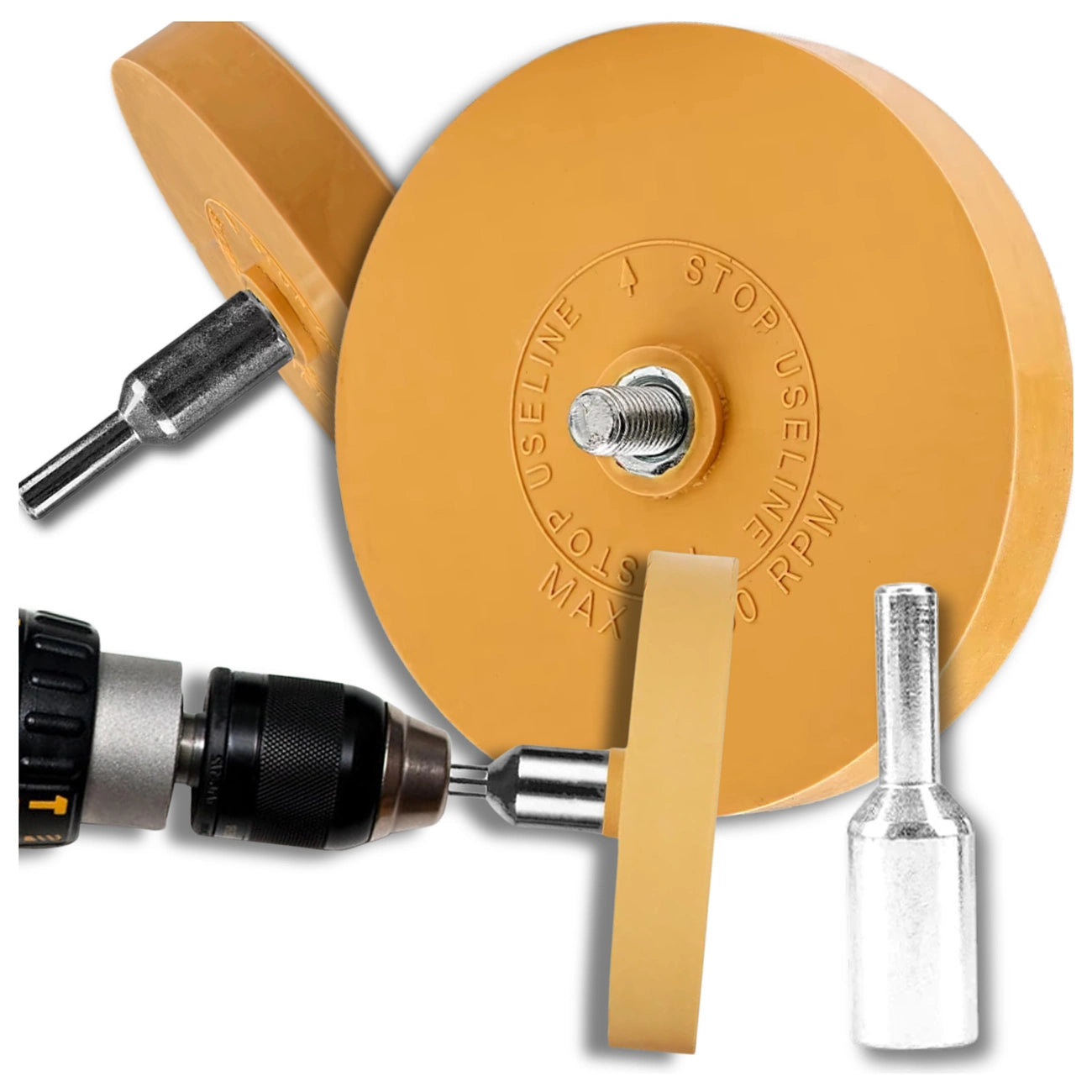 Gumijas disks krāsas un uzlīmju noņemšanai ar adapteri