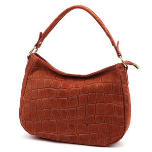 Luka 24-085 CROCO GOLD plytų spalvos odinė rankinė ceglasty