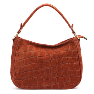 Luka 24-085 CROCO GOLD plytų spalvos odinė rankinė ceglasty