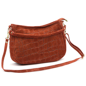 Luka 24-085 CROCO GOLD plytų spalvos odinė rankinė ceglasty