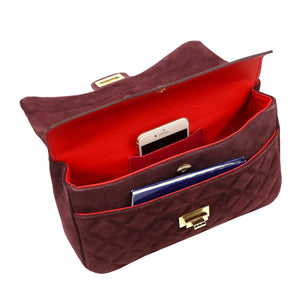 Camilla PREMIUM 10.017 MIDI bordo zomšinės odos rankinė bordo