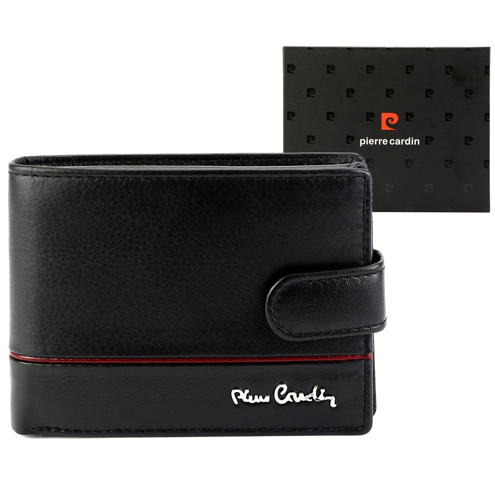 Pierre Cardin YS605 8806A juoda ir raudona odinė piniginė czarny + czerwony