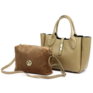 Luka 25-061 2 viename taupe natūralios odos rankinė taupe
