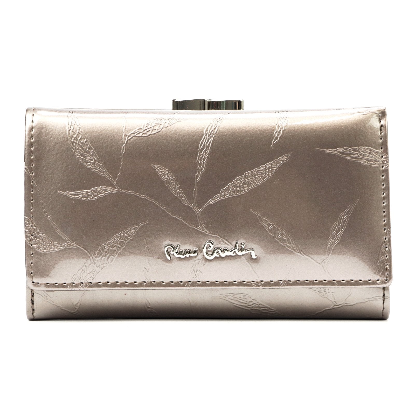 Pierre Cardin 02 LEAF 108 pilka natūralios odos piniginė popiel