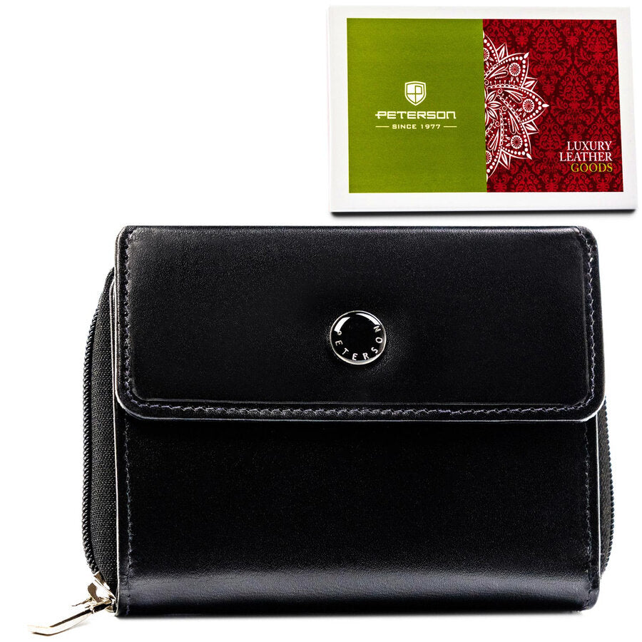 Melns sieviešu maks ar RFID aizsardzību, piemērots reģistrācijas apliecībai - Peterson. D1928