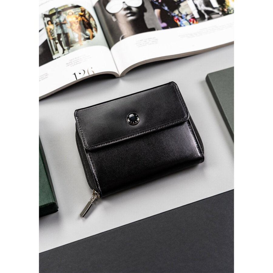 Melns sieviešu maks ar RFID aizsardzību, piemērots reģistrācijas apliecībai - Peterson. D1928