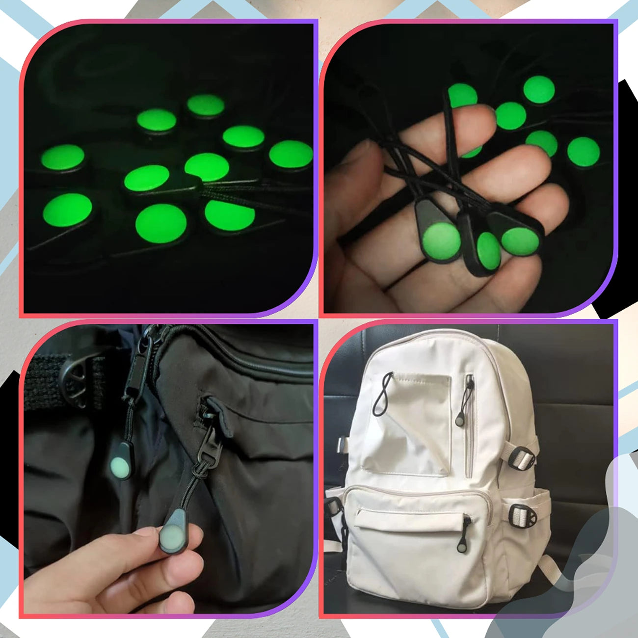 Melni rāvējslēdzēja rokturi, 10 gab., spīd tumsā