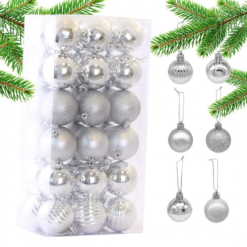 Ziemassvētku eglītes rotājumi 36 gab. V3, sudraba krāsā