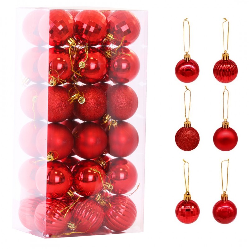 Ziemassvētku eglītes rotājumi 36 gab. V4, sarkani