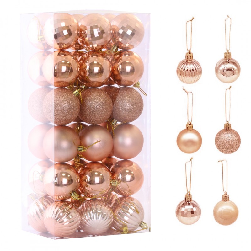 Ziemassvētku eglītes rotājumi 36 gab. V5, rozā zelta krāsā