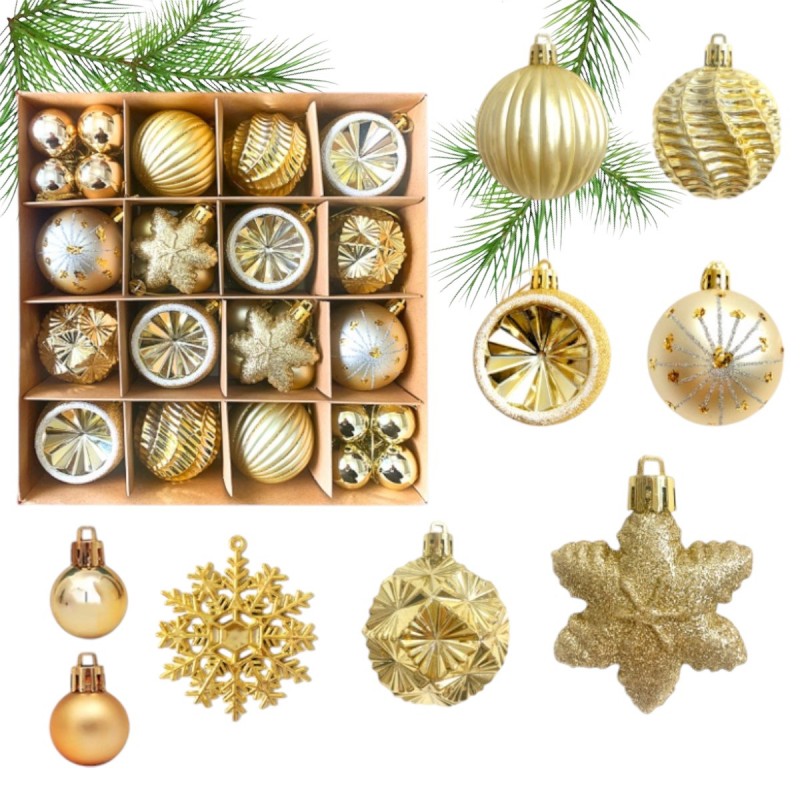 Ziemassvētku eglītes rotājumi 40 gab. V1, zelta krāsā