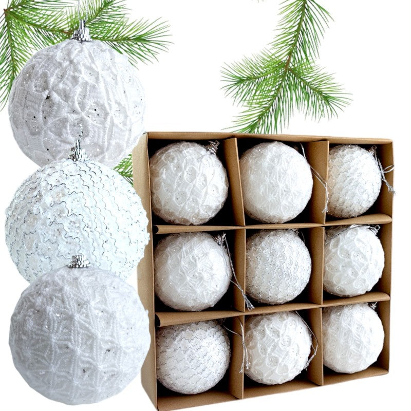 Ziemassvētku eglīšu rotājumi 9 gab. S3, balti