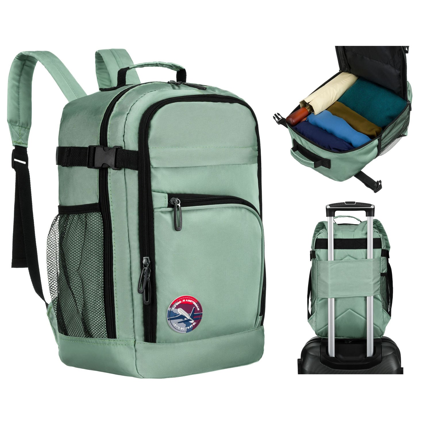 Ceļojuma mugursoma, piparmētru krāsā, ar rāvējslēdzēju