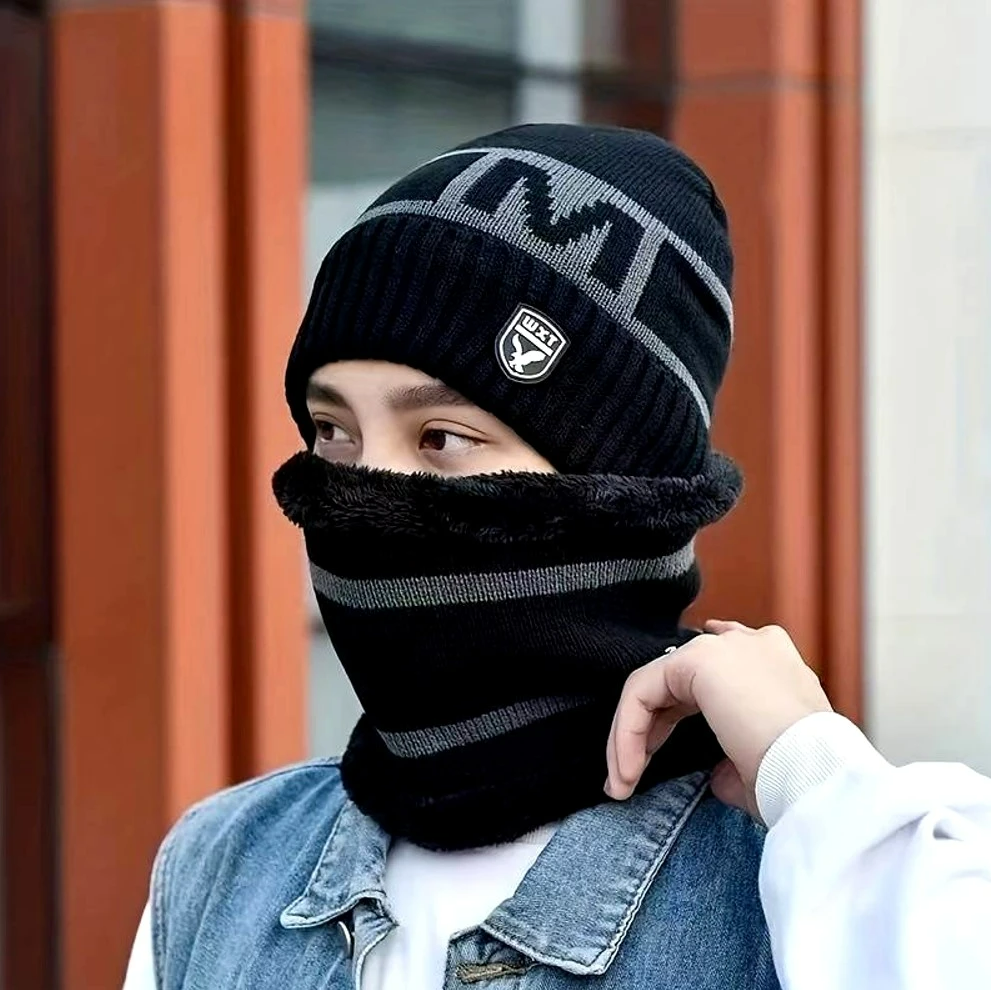 Vīriešu cepures un šalles komplekts S120, melns