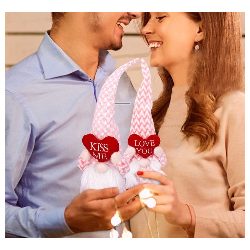 Dekoratīvs sēdošs Valentīndienas rūķītis "Mīlu Tevi" – Rozā, 36 cm