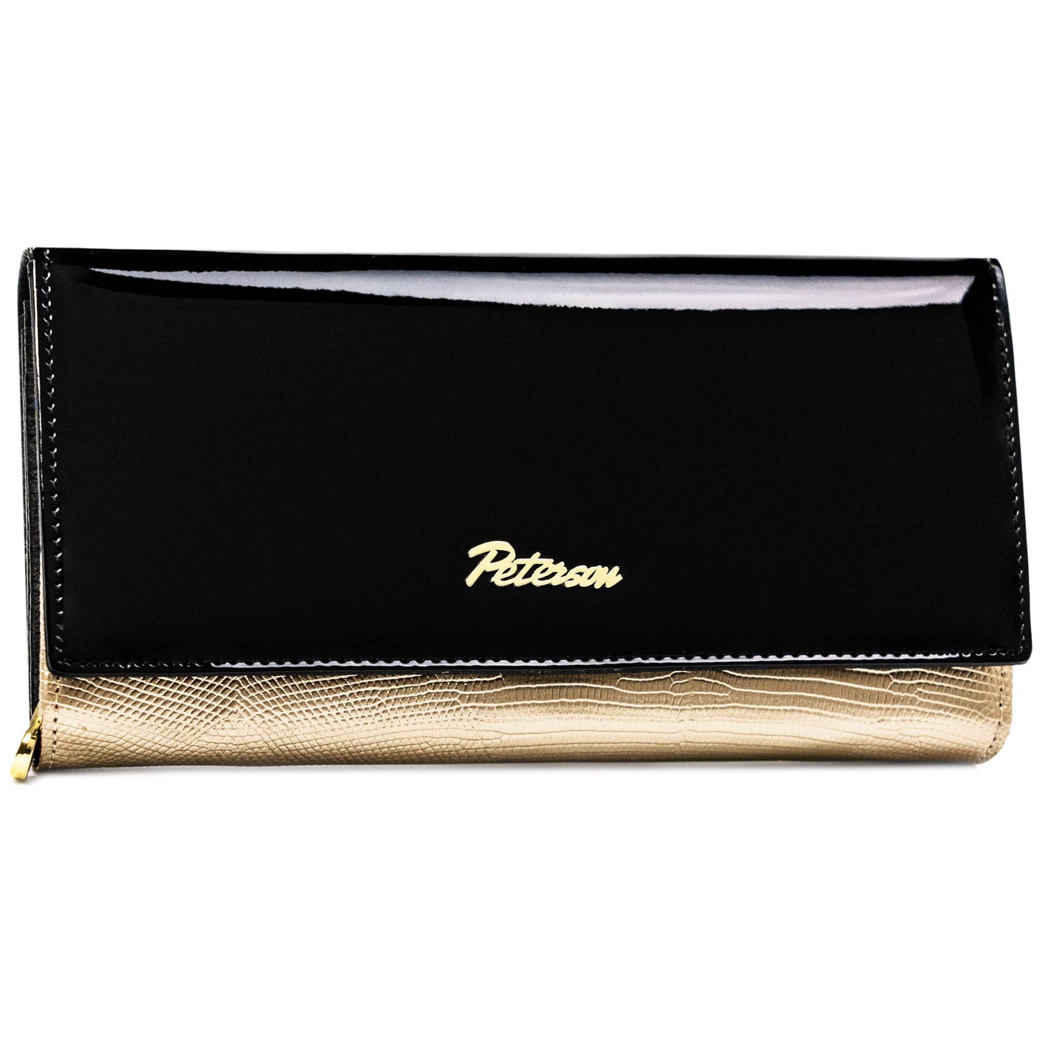 Sieviešu maks, melni zelta krāsā, īsta āda, RFID sistēma D1635