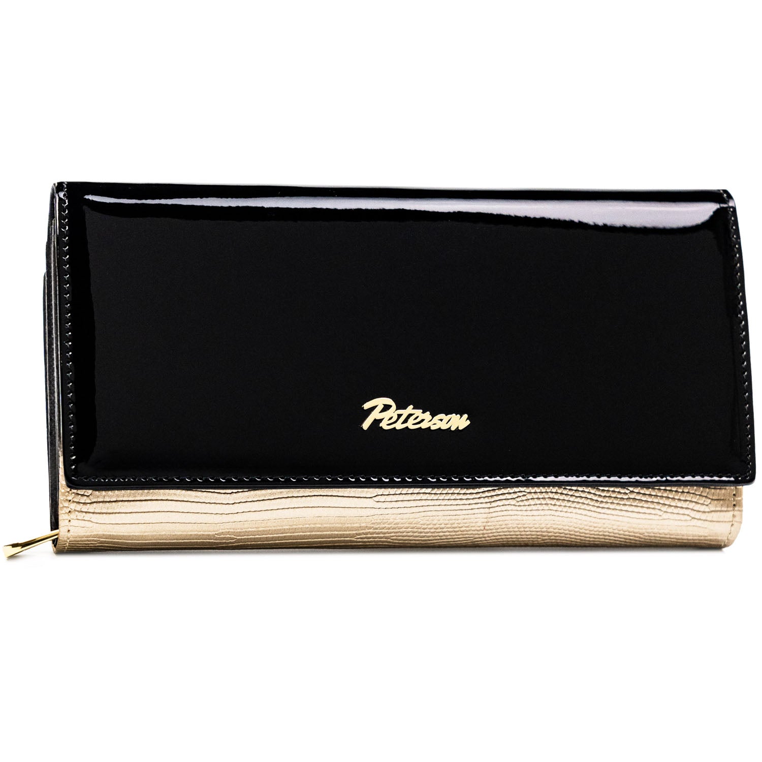 Sieviešu maks, melni zelta krāsā, īsta āda, RFID sistēma D1636