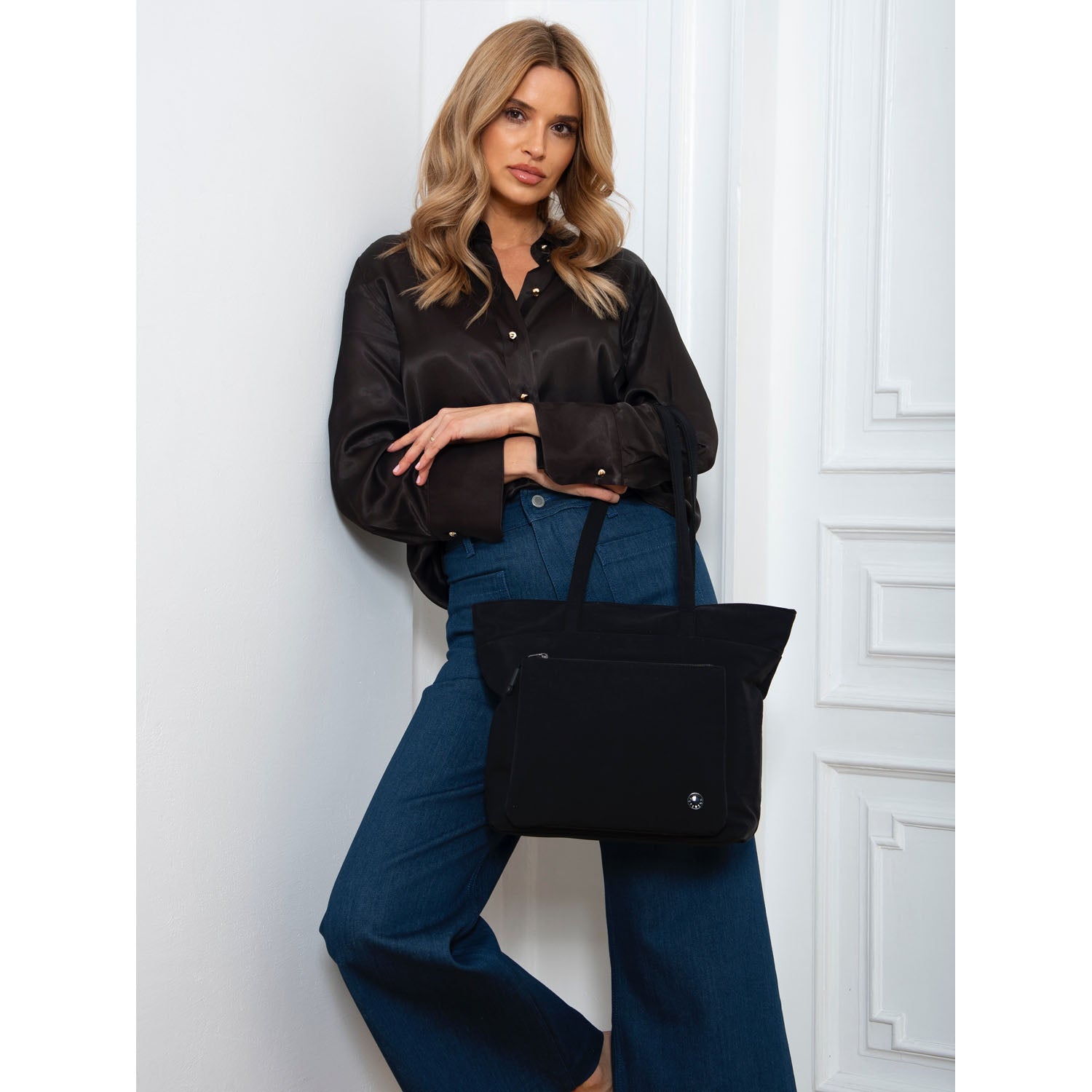 Sieviešu iepirkumu soma, melna, poliesters R541