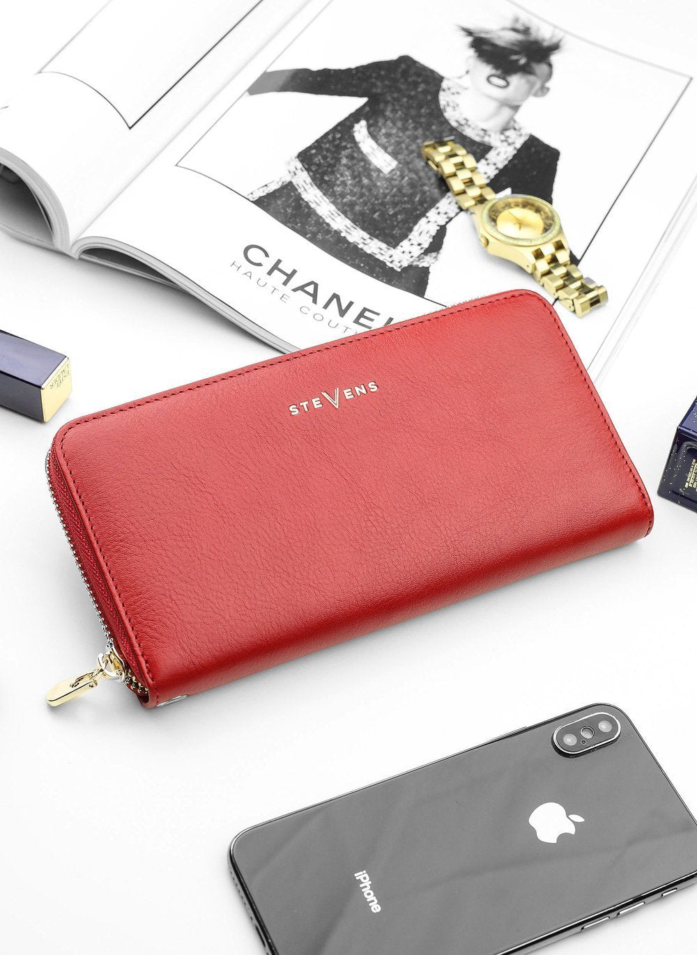 Sieviešu sarkans ādas maks ar RFID aizsardzību D1621