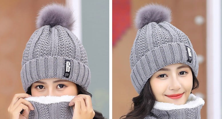 Sieviešu cepures un šalles komplekts SD68 pelēks