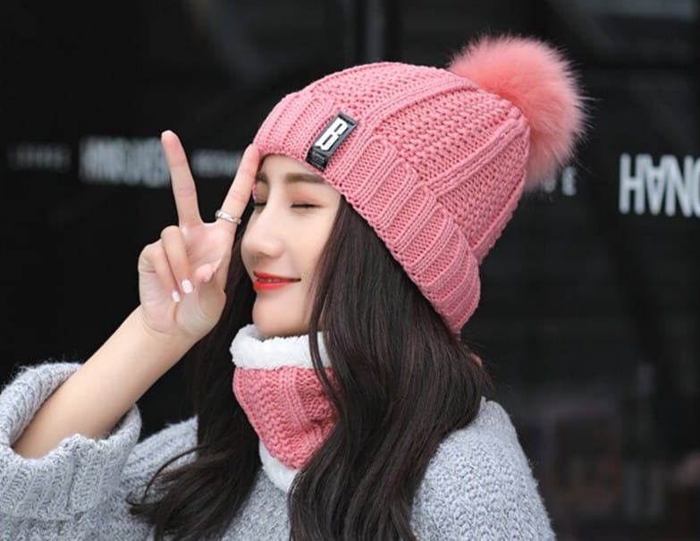 Sieviešu cepures un šalles komplekts SD68 rozā