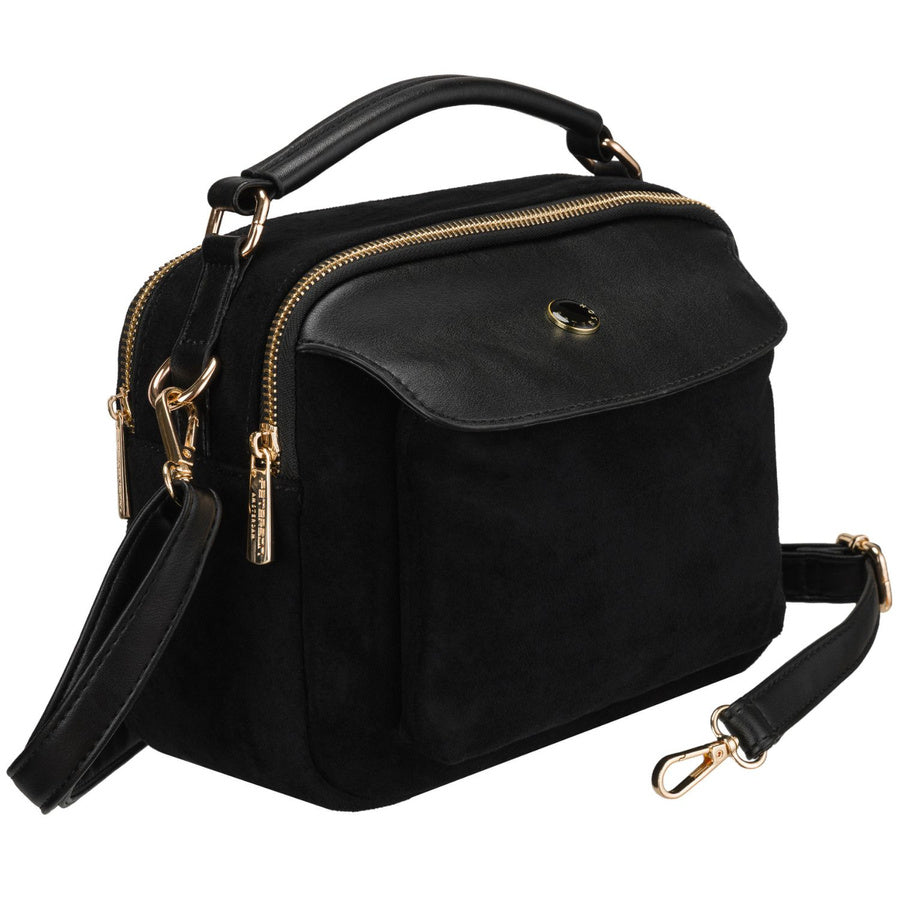Peterson sieviešu mazā melnā crossbody soma ar rāvējslēdzēju, pilsētas stils, no mākslīgās ādas D65