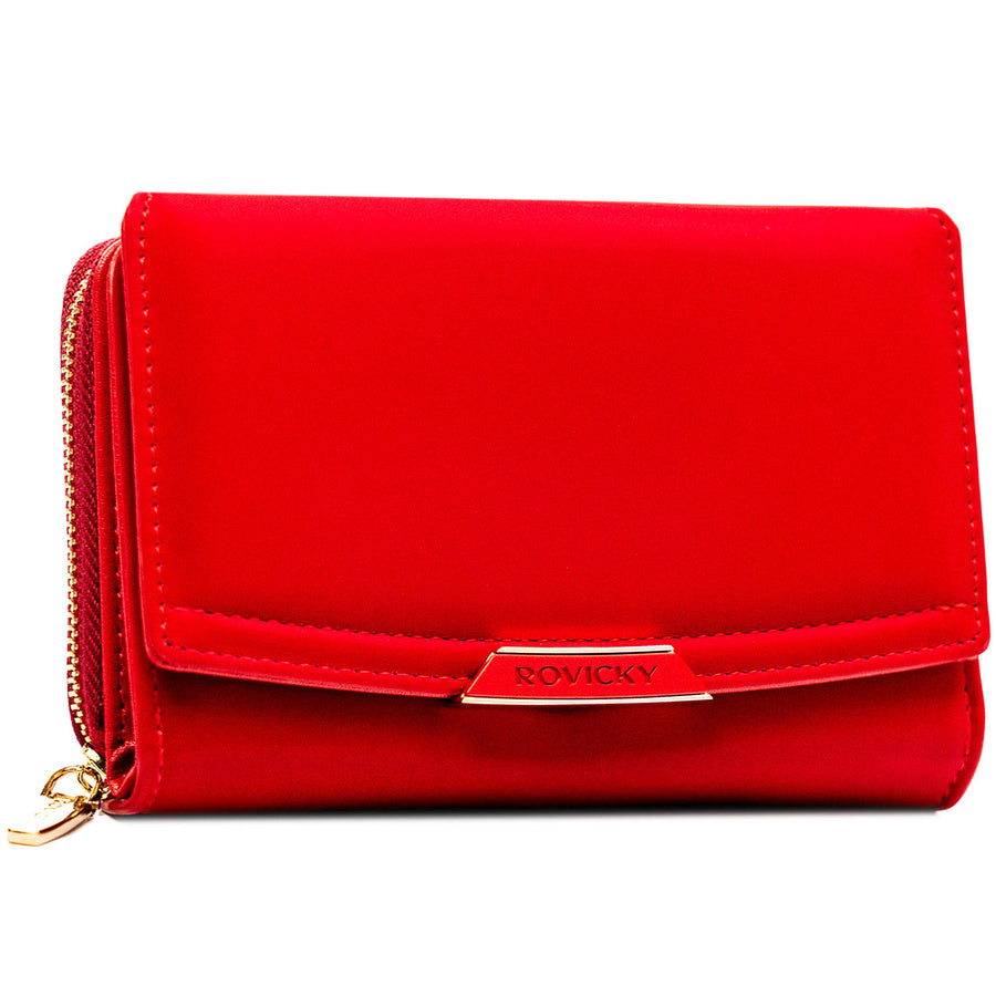 Raudona vidutinio dydžio moteriška piniginė iš ekologiškos odos su spaude – Rovicky ST61
