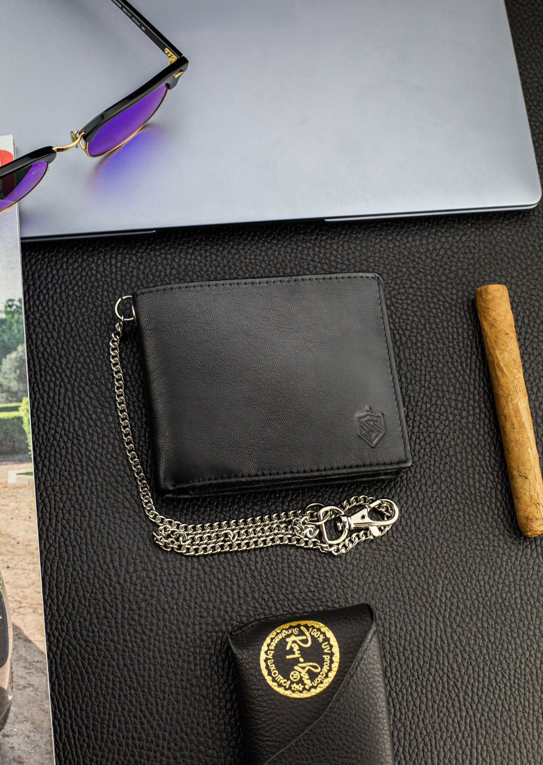 Melns vīriešu maks STEVENS ar ķēdīti S1084