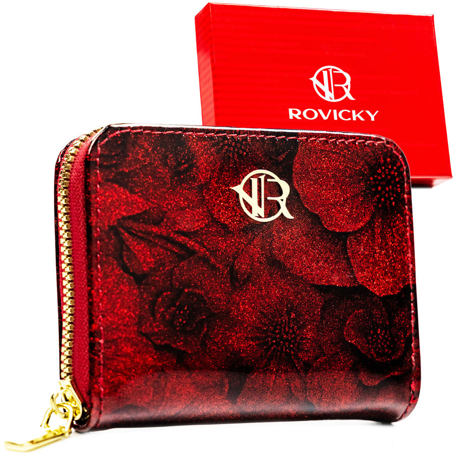 Elegantiška moteriška „Rovicky“ piniginė iš ekologiškos odos, raudona su gėlių raštu ST104