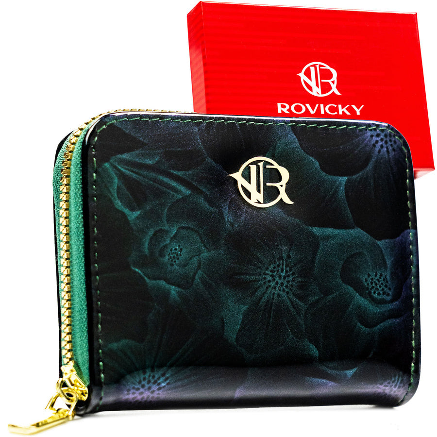 Elegantiška moteriška „Rovicky“ piniginė iš ekologiškos odos, žalia su gėlių raštu ST105