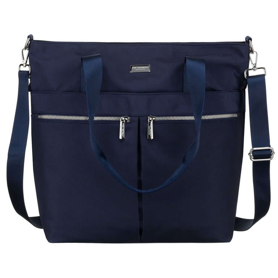 Sieviešu tumši zila vienkameru poliestera iepirkumu soma "Peterson" ar regulējamu, noņemamu siksnu P40