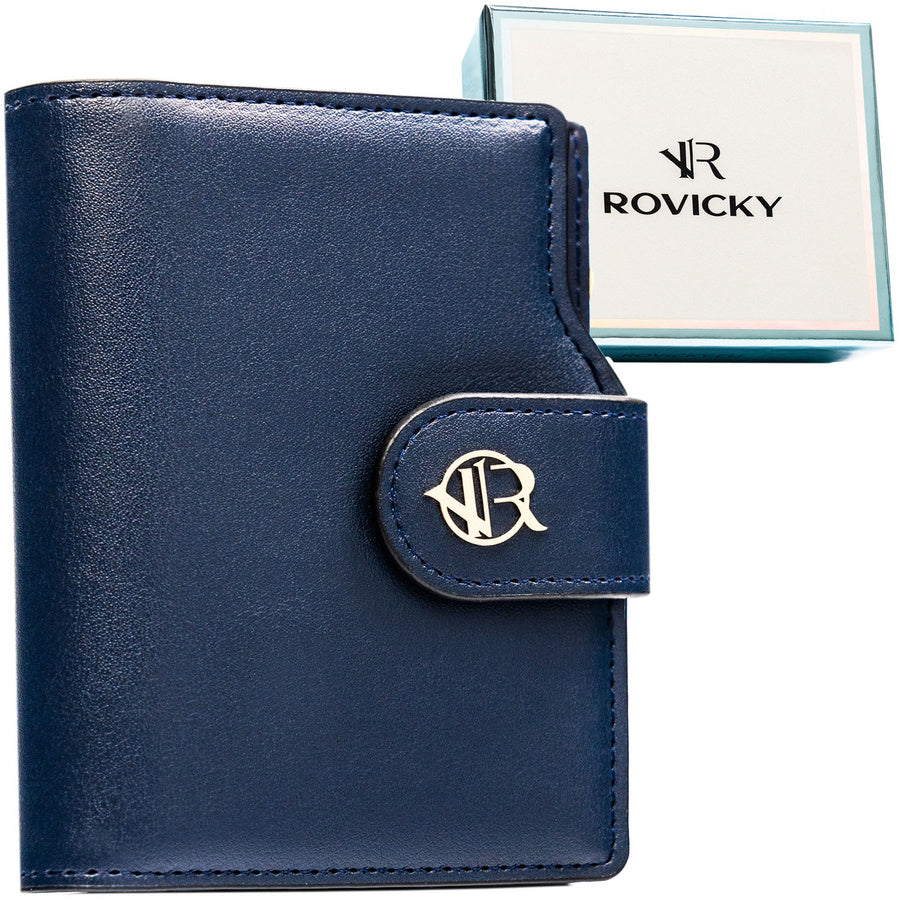 Moteriška tamsiai mėlyna ekologiškos odos piniginė „Rovicky“ su spaude ir užtrauktuku ST68