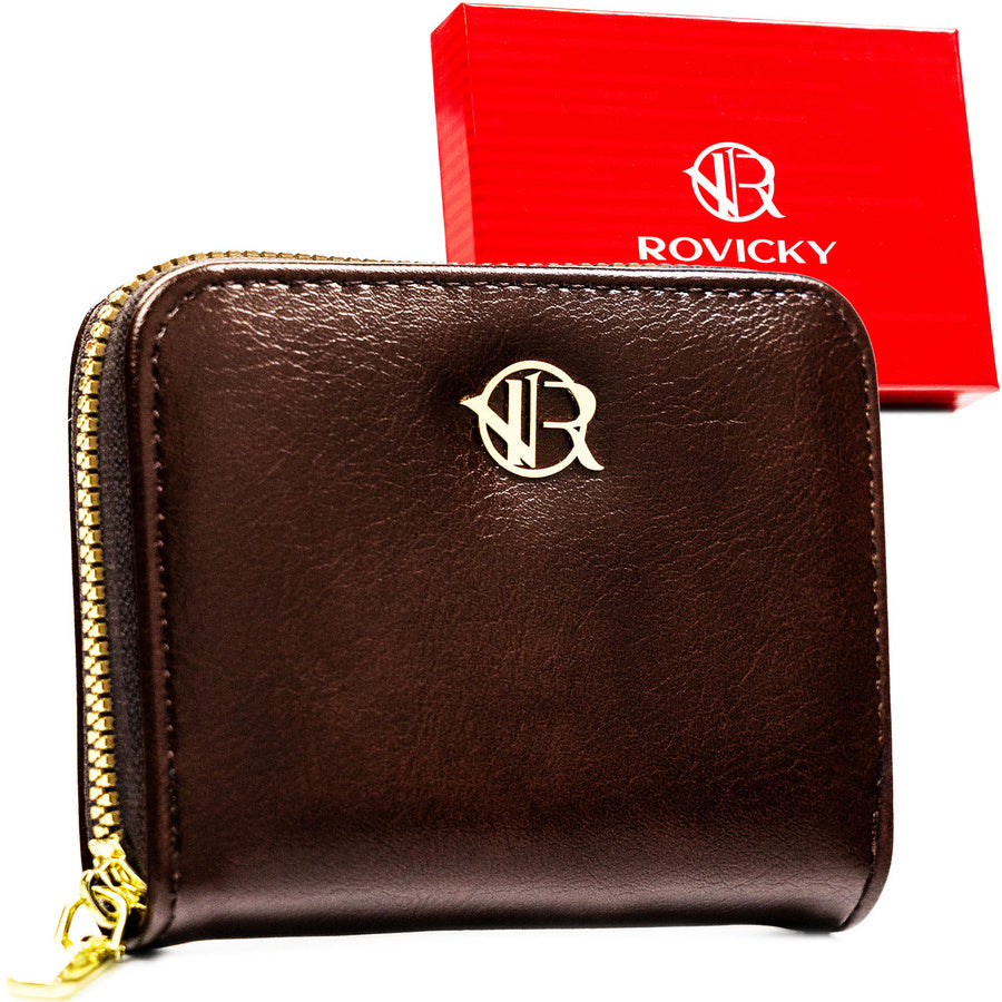 Maža moteriška „Rovicky“ piniginė su užtrauktuku, ruda, iš ekologiškos odos ST106