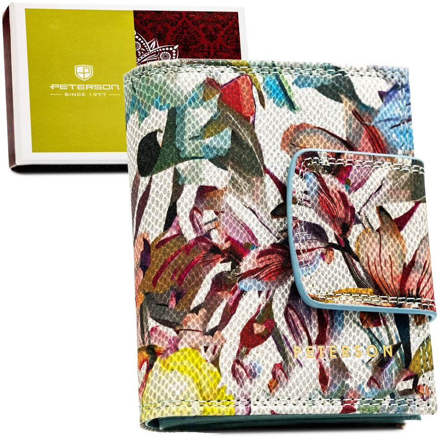 Maža patogi moteriška natūralios odos piniginė su gėlių raštu, Peterson, spalvota ST86