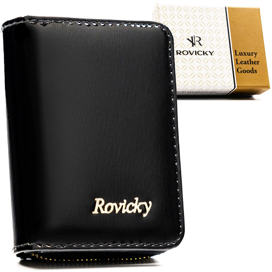 Maža moteriška natūralios odos piniginė su RFID apsauga, juoda – Rovicky ST80