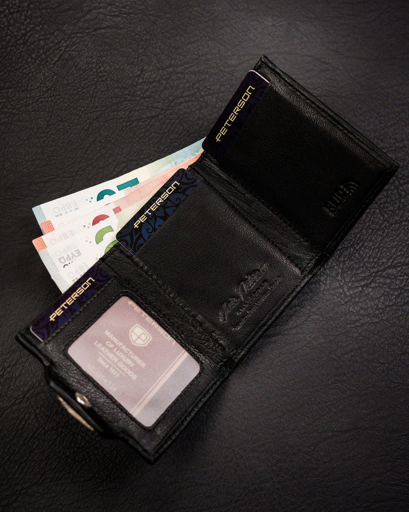 Vīriešu maks Peterson, melns, ādas