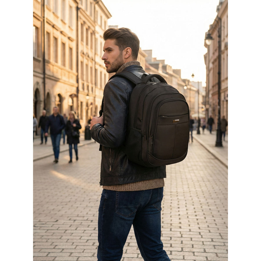 Talpi miesto kuprinė „Peterson“ su nešiojamojo kompiuterio skyriumi, juoda, poliesteris ST102